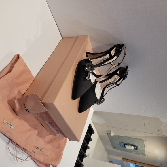 Miu Miu Black Satin & Crystal heels Sz 37 - Picture 4 of 6